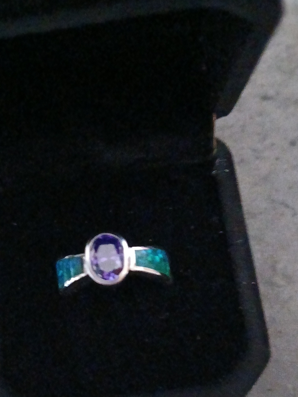 Vintage Like New Amethyst and Opal Size 6 Silver Ring